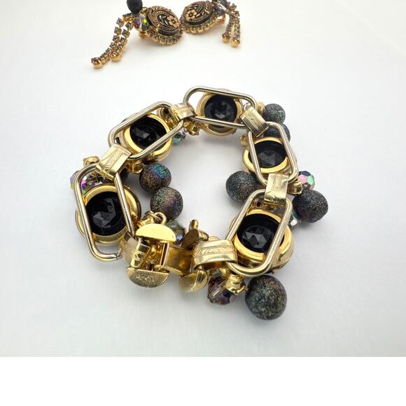 Vintage 1960s "Juliana" Black Button & Lava Bead Demi-Parure - Picture 1 of 10